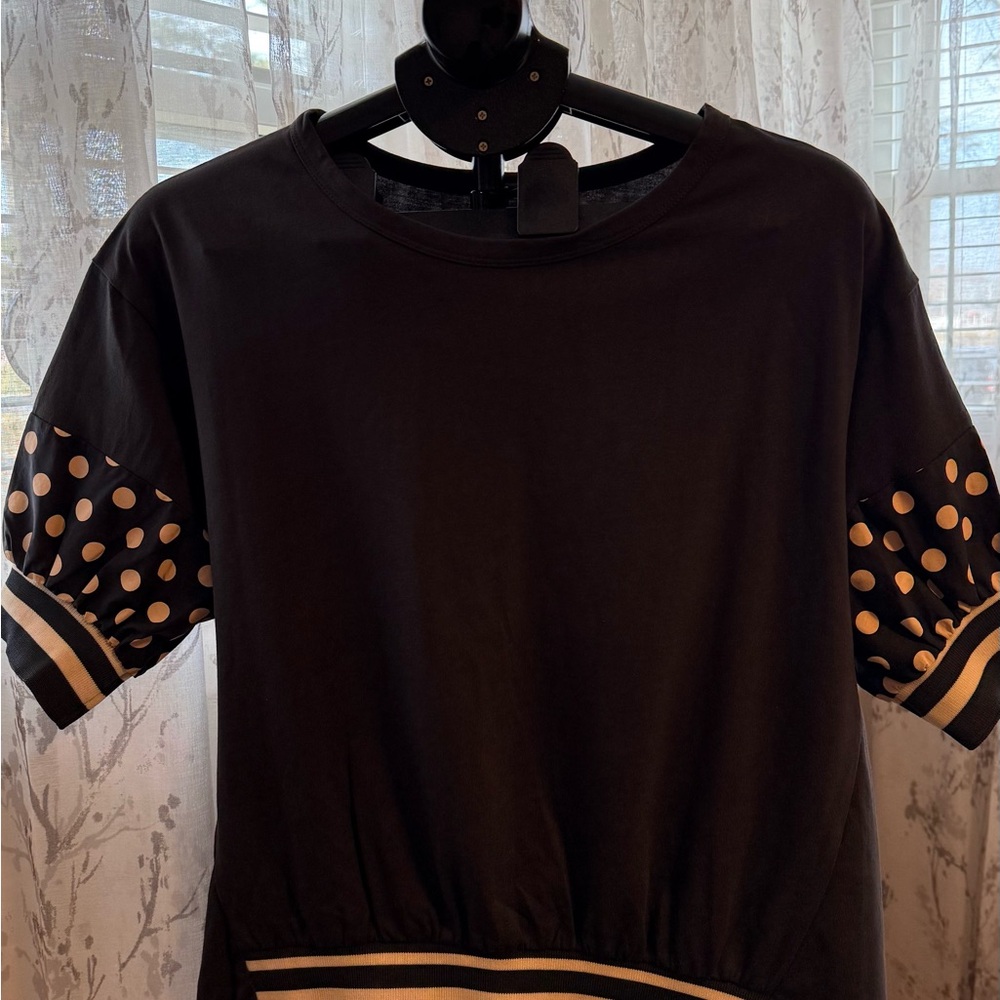 Black Top with Polka Dot Sleeves